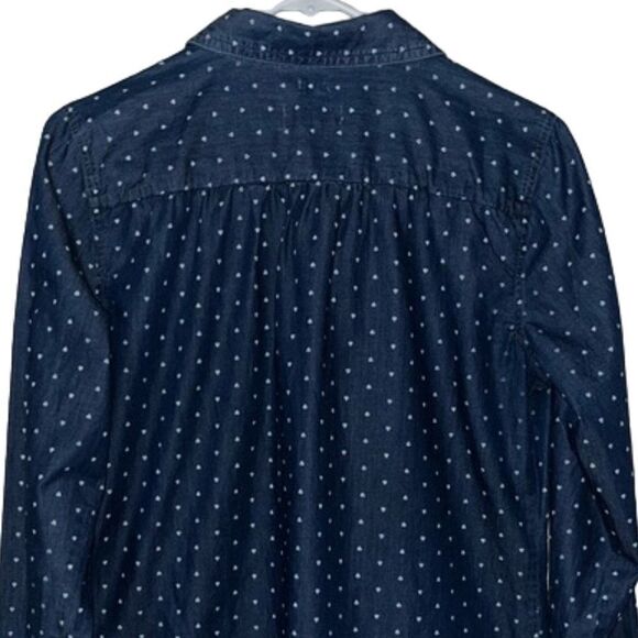 LOFT The Softened Shirt Chambray White Hearts Print Valentine's Day NWOT Small - Picture 7 of 11